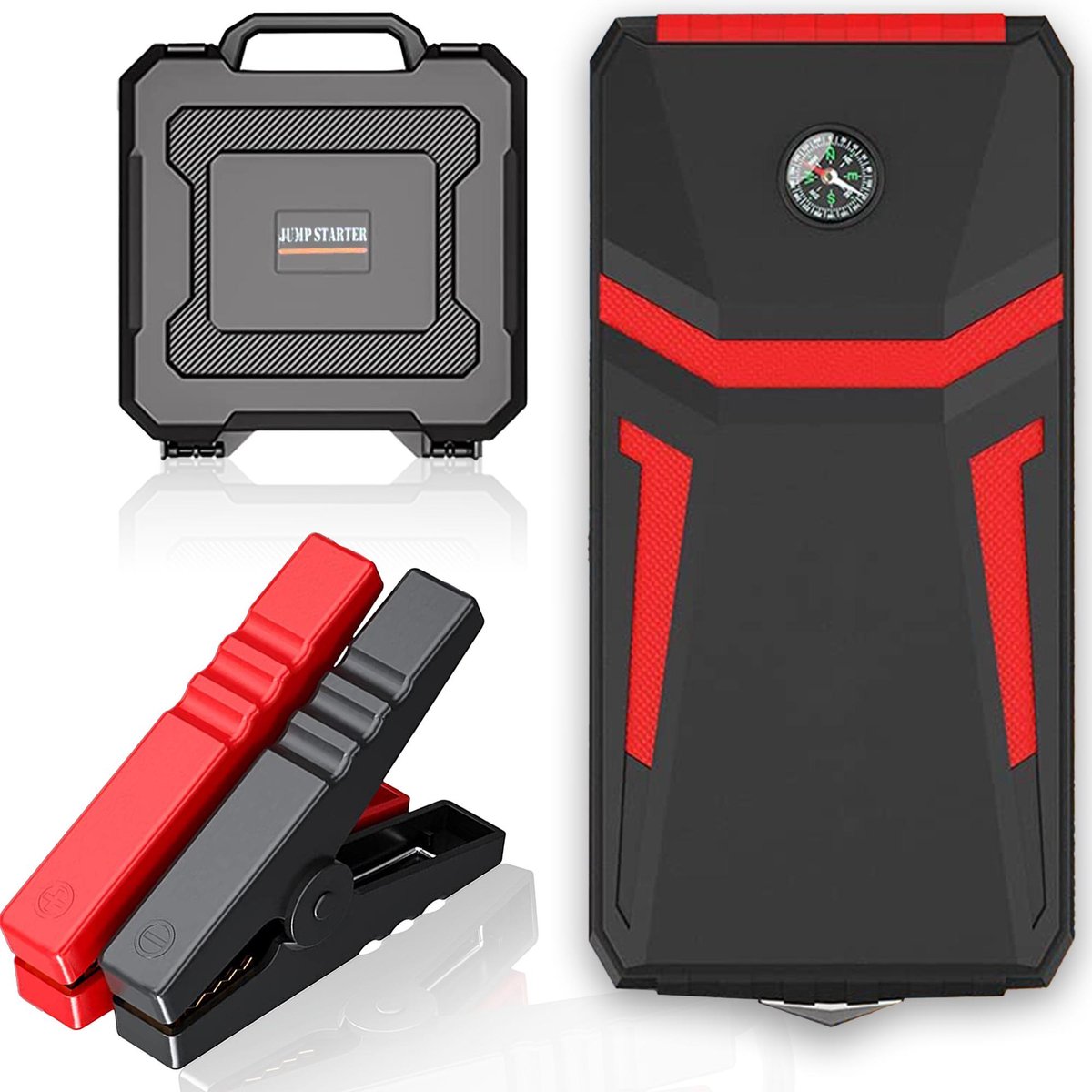 Rock&Rose Jumpstarter – 10.000mAh – Acculader – Druppellader – Auto/Motor/Boot/Scooter/Camper – Accu Reparatie – Starthulp – Accu Booster – Powerbank – Inclusief Opbergkoffer