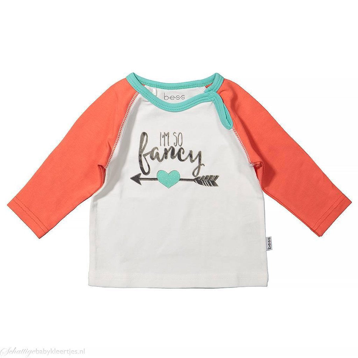 BESS Longsleeve Girls Raglan wit/koraal  -  Maat  68