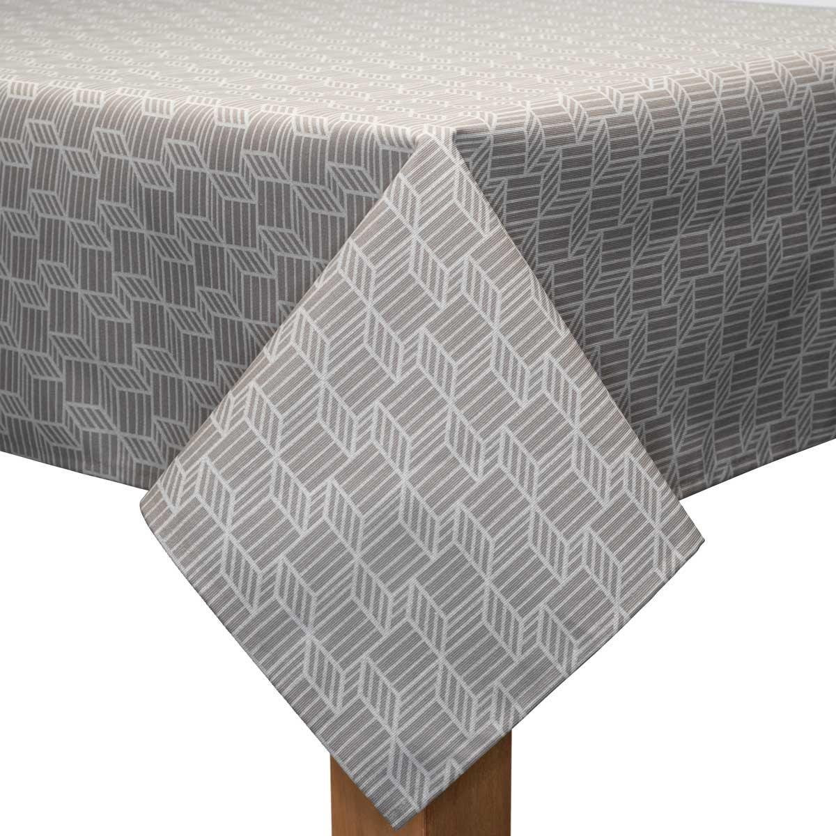 MixMamas Vierkant Tafelkleed Gecoat - 180 cm - Kubussen - Beige/Wit