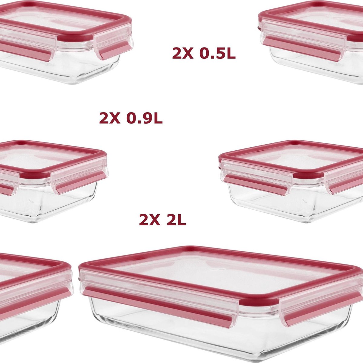 Emsa - Tefal -Clip & Close - Glas Vershouddoos - Glazen bewaardozen set 6 delig -2* 0