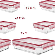 Emsa - Tefal -Clip & Close - Glas Vershouddoos - Glazen bewaardozen set 6 delig -2* 0