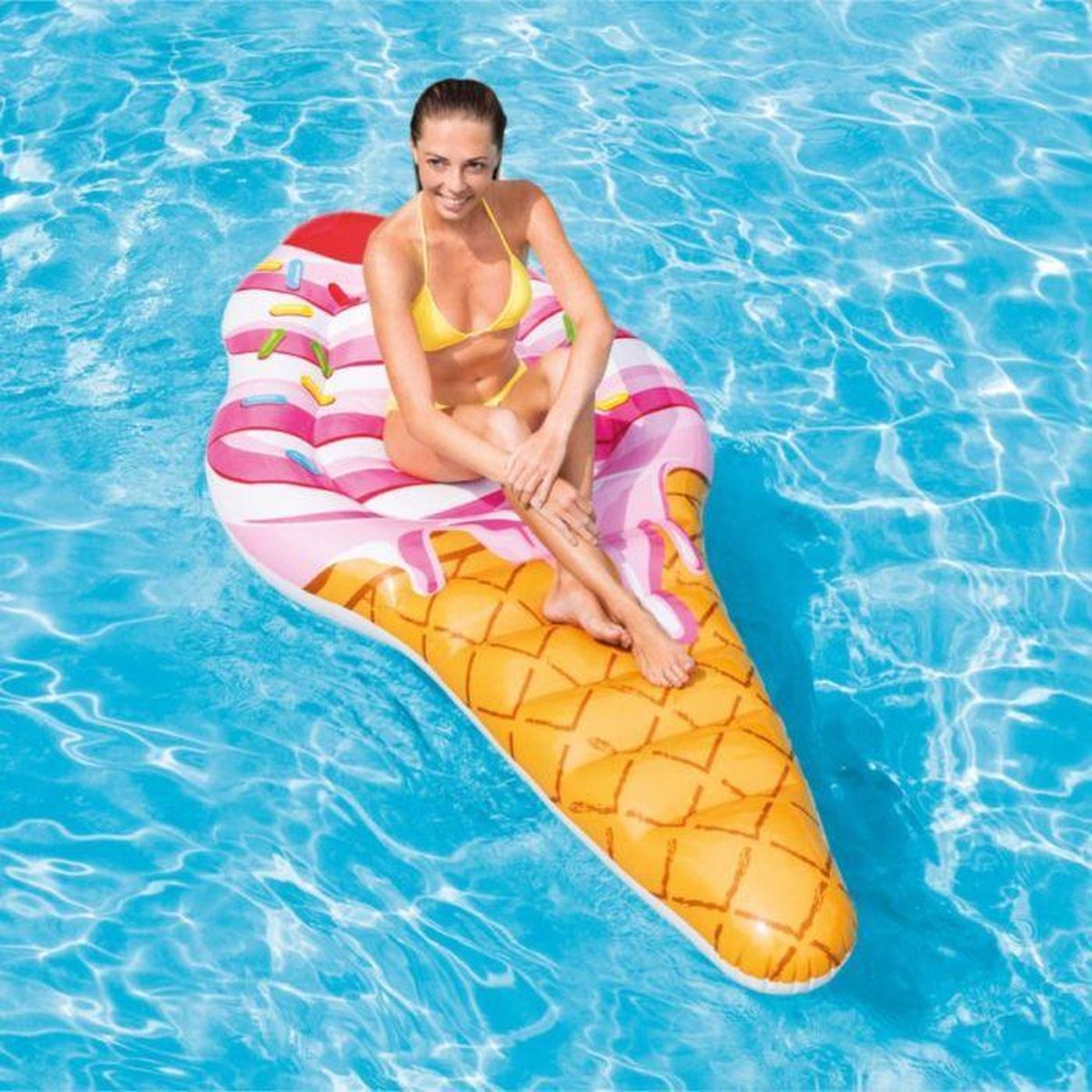 INTEX - luchtmatras zwembad - Ice Cream - 224 x 107 cm - luchtbed - opblaasbaar figuur - bruin/roze