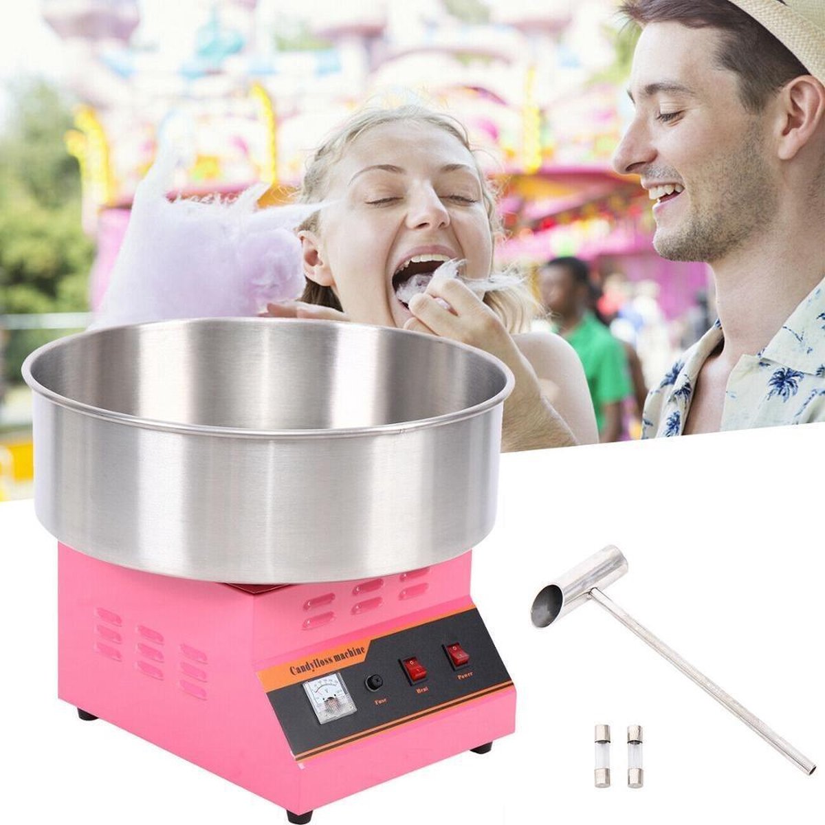 Professionele Suikerspinmachine 1300W - RVS - Roze - Geschikt voor Verjaardagfeestjes