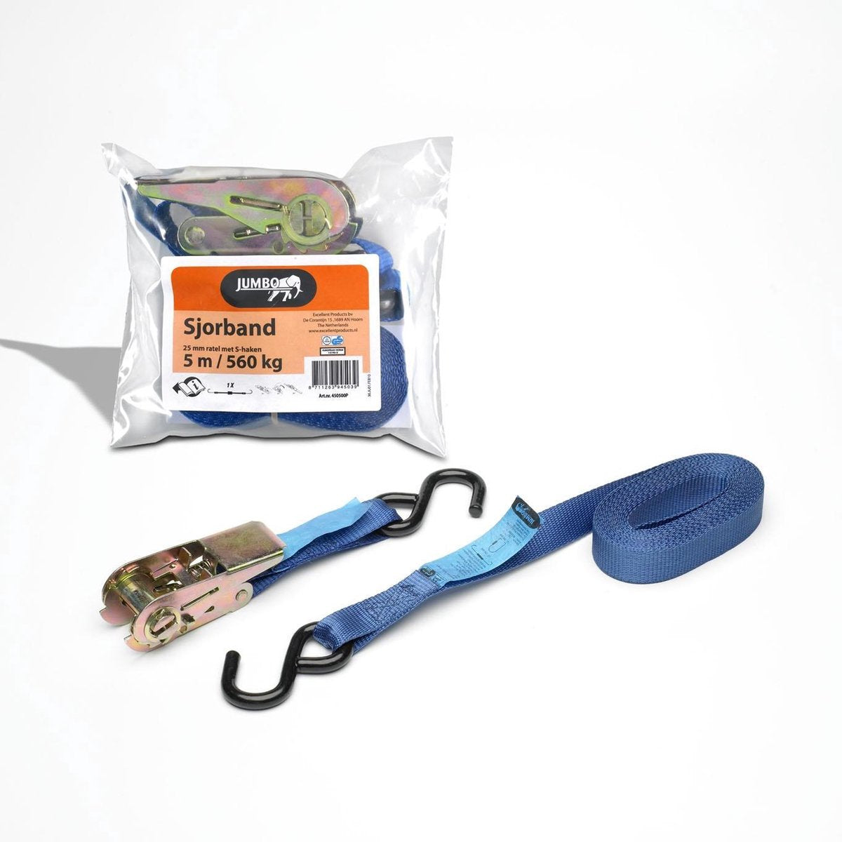 Spanband met ratel + 2 S-haken per 4 stuks
