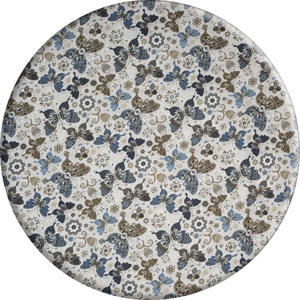 MixMamas Rond Tafelkleed Gecoat - Ø 160 cm - Vlinders Blauw Beige