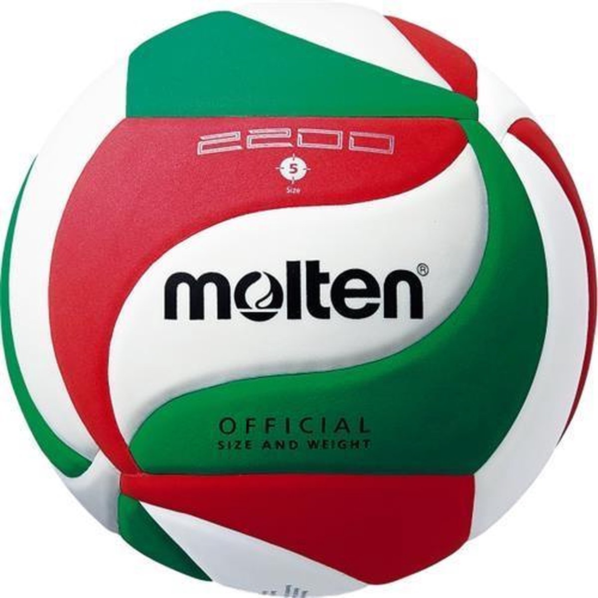 Molten Volleybal V5m2200 Kunstleer Wit/groen/rood Maat 5