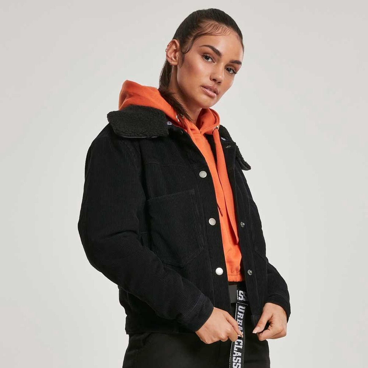Urban Classics Jacket -S- Oversized Corduroy Sherpa Zwart