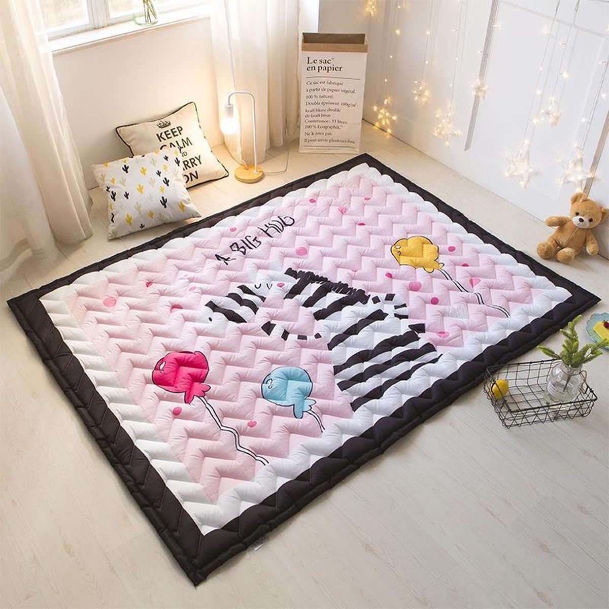 Speelkleed zebra 'a big hug' Deluxe EXTRA DIK 195 x 145 cm - LiefBoefje - Groot Speelkleed Baby - Speelmat Kinderen - Babymat XL - Kindervloerkleed - Kraamcadeau - Speelkleed Kinderen - 50+ design speelkleden