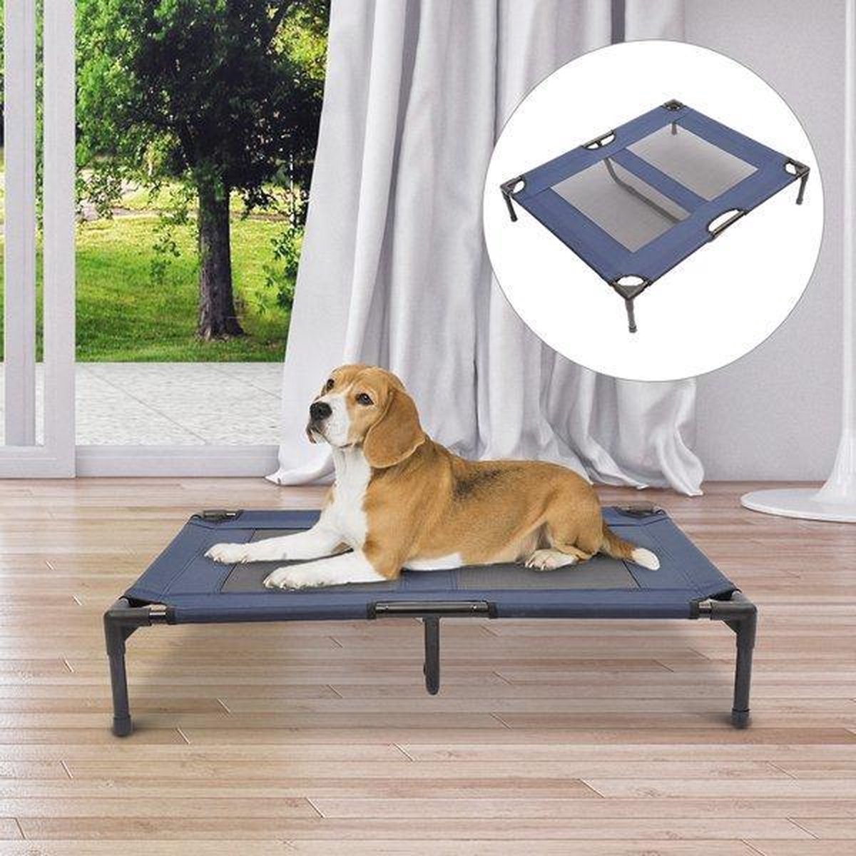 Ventilerend Honden Ligbed - Hondenbed Stretcher - Dierenbed - Hondenstretcher Bed Op Poten - Hondenligbed -Medium - Blauw - 92*76cm