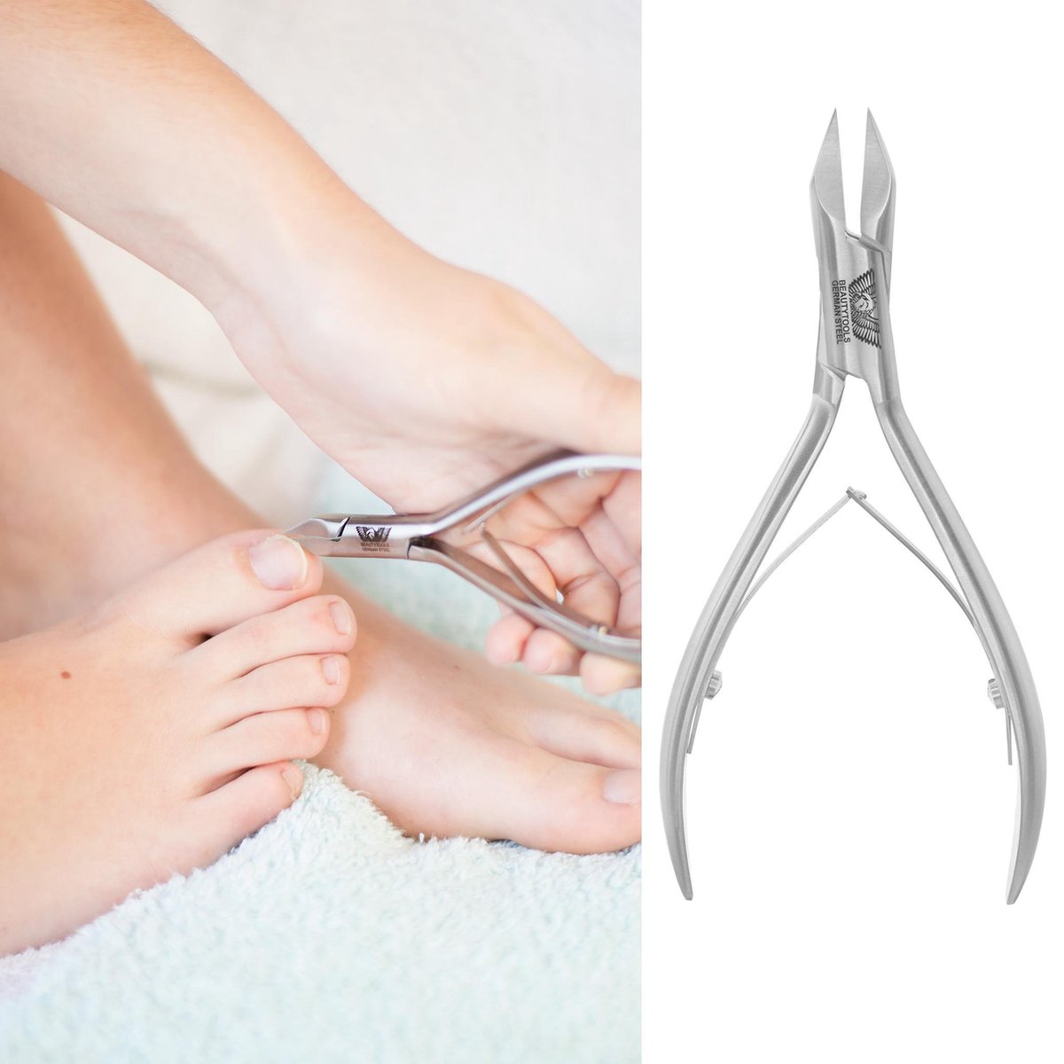 BeautyTools INOX Nagelknipper/Nageltang Voor Pedicure Met Spitse Punt Voor Nagelhoekjes - Voor Harde Teennagels - 16 mm Gebogen Bek (NN-0072)