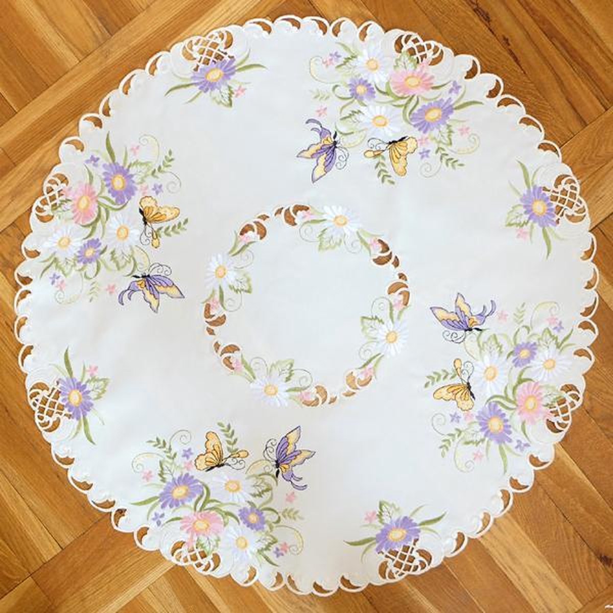 Tafelkleed serie - Vlinders en bloemen - Rond 85
