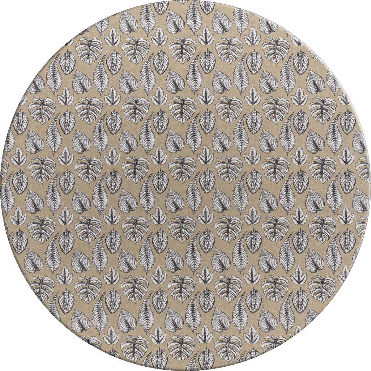 MixMamas Rond Tafelkleed Gecoat - Ø 140 cm – Monstera – Zwart