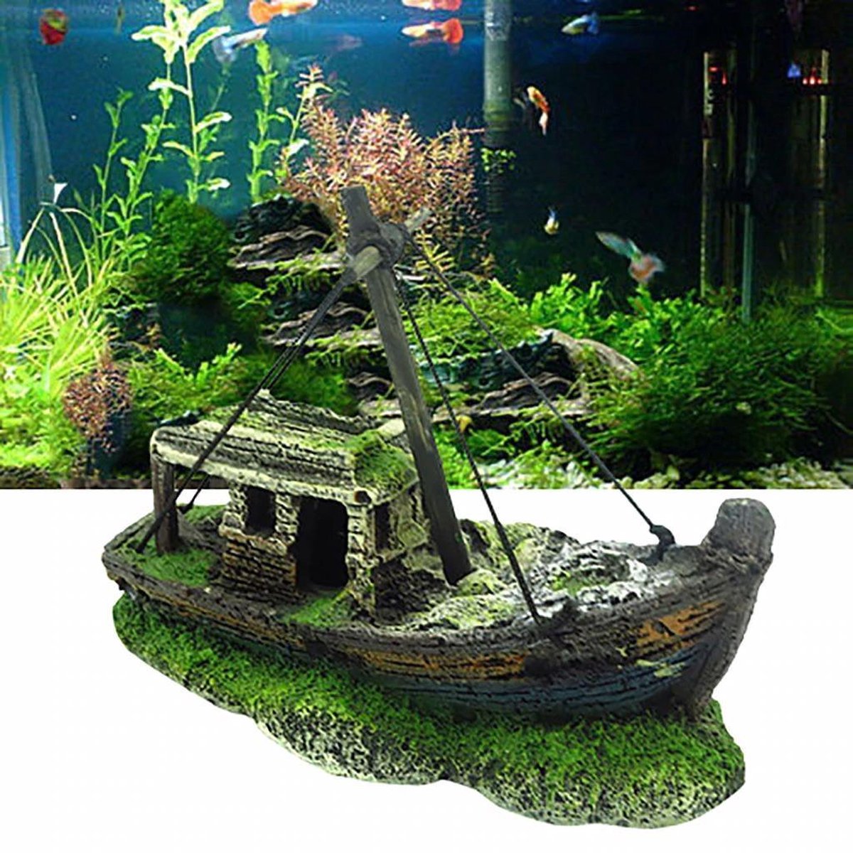 Dierplezier - Aquarium decoratie - Aquarium boot - Boot voor aquarium - Aquarium toebehoren - Ook voor kleine visbokaaltjes  – Levensecht
