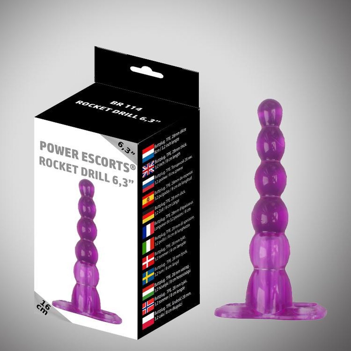 Power Escorts - Rocket Drill - Flexibele/Stevige - Anal Plug - Buttplug - Starterplug -Anaal plug - Beads butt plug - 6.3 Inch / 16 cm - BR114 - Pink - Ribbel beads plug Design - gave Cadeaubox - ideaal voor Anaal starters