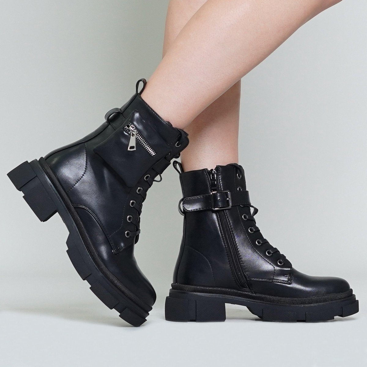 Zwarte biker boots met classy zakje 39 / Zwart