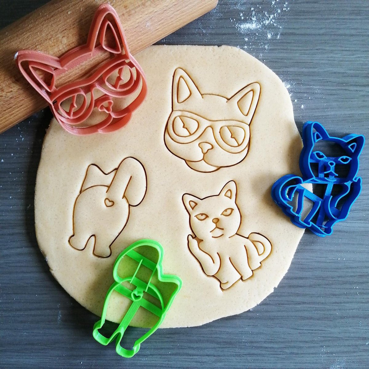 Koekjesvorm | 3-delige set | Coole Kat - Hipster Kat - Krolse Kat | Cookie cutter | Uitsteekvorm | Bakvorm | 8cm
