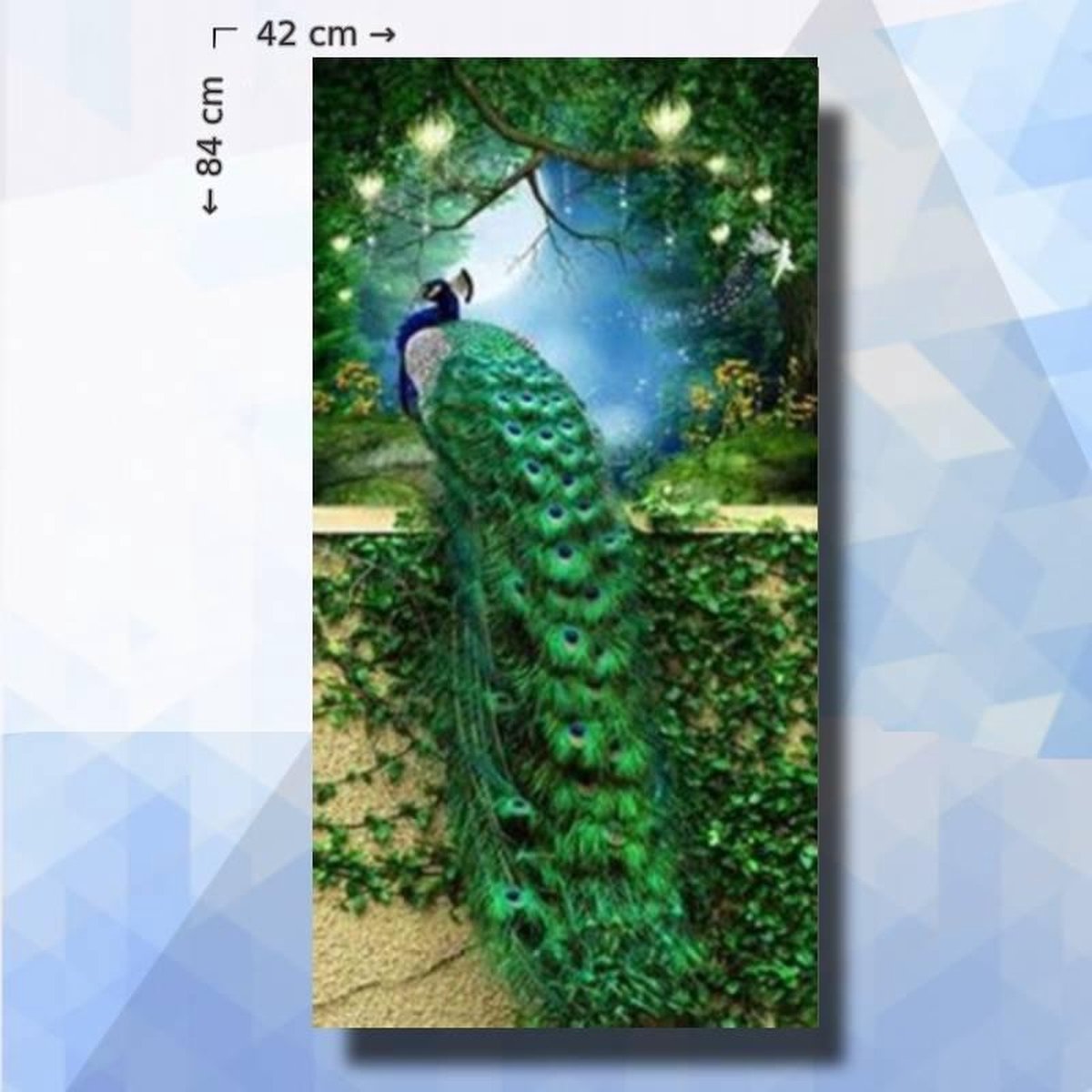 Diamond Painting Pakket Pauw in Bos Magisch - ronde steentjes - 42 x 84 cm