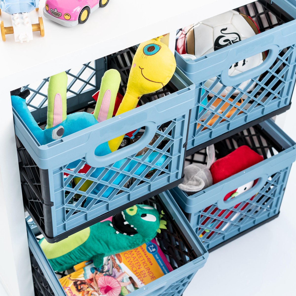 Vouwkrat - 25 liter - vierkant - blauw/zwart - 3 stuks