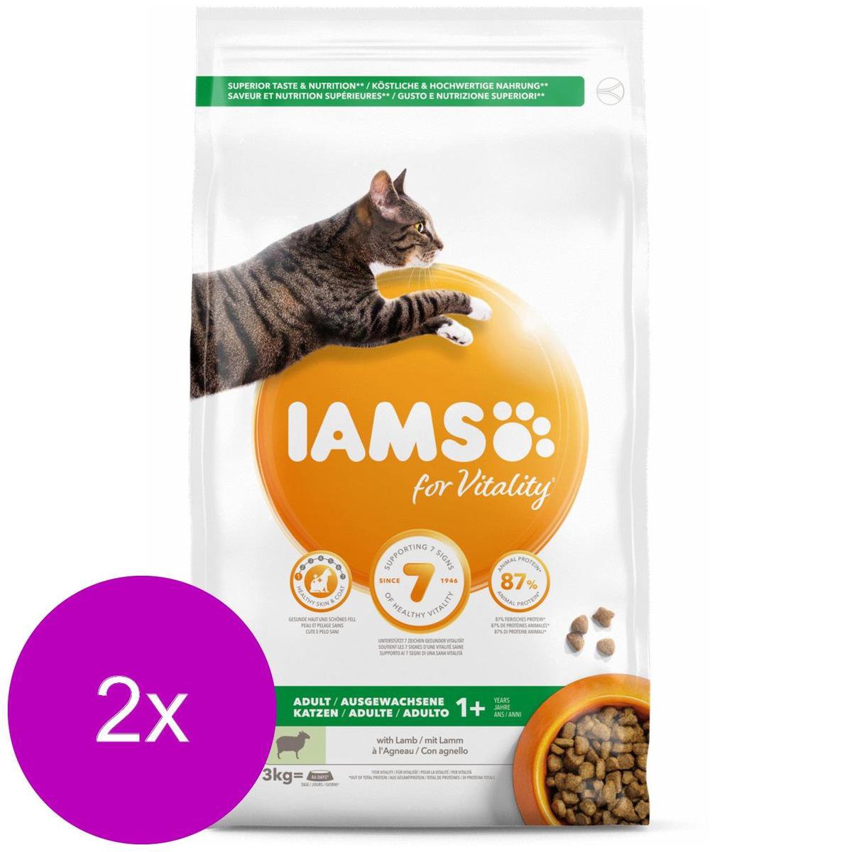 Iams Cat Adult Lam - Kattenvoer - 2 x 3 kg