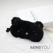 MINIIYOU® Zwarte kat kinder slaapmasker - reismasker vanaf 5 jaar | Reismasker kind | Slaapmasker kind meisje | Pluche Polyester | kinderen accessoires | Goede nachtrust