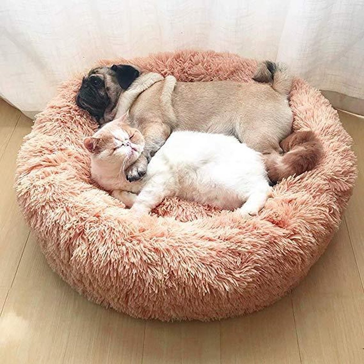 Topmast Fluffy Donut Dierenkussen - Hondenmand - Kattenmand - Superzacht - Wasbaar - 60 cm - Camel - M