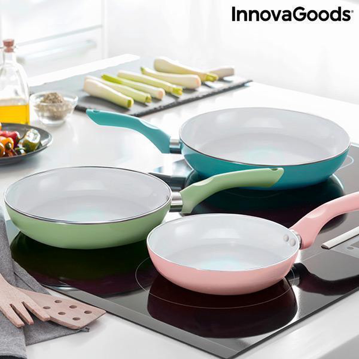 Set van anti-aanbakpannen met keramische coating Pantasy InnovaGoods 3 Onderdelen (ø 20-24-28 cm)