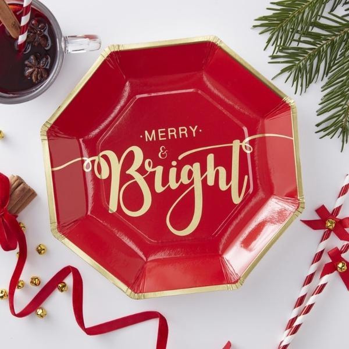 Red & Gold – Borden Merry & Bright (8 stuks)