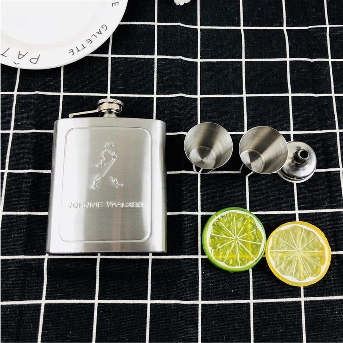 Invendio - Luxe heupfles - Gift set - Zakfles - Johnie Walker flacon heupflesje - Roestvrij staal - platvink