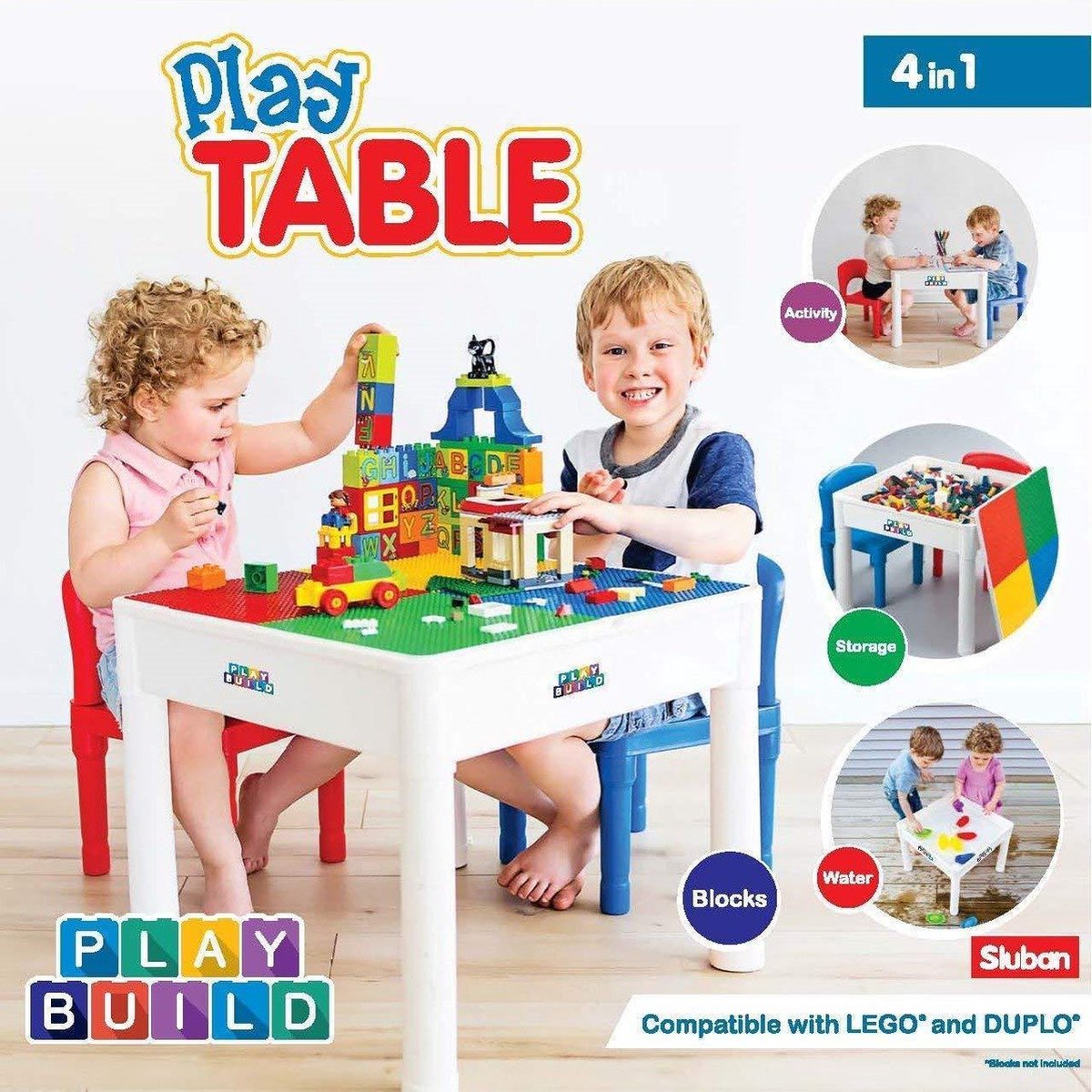 Play&Build 4 in 1 Tafel set - Kindertafel en Stoelen Sets voor binnenactiviteiten