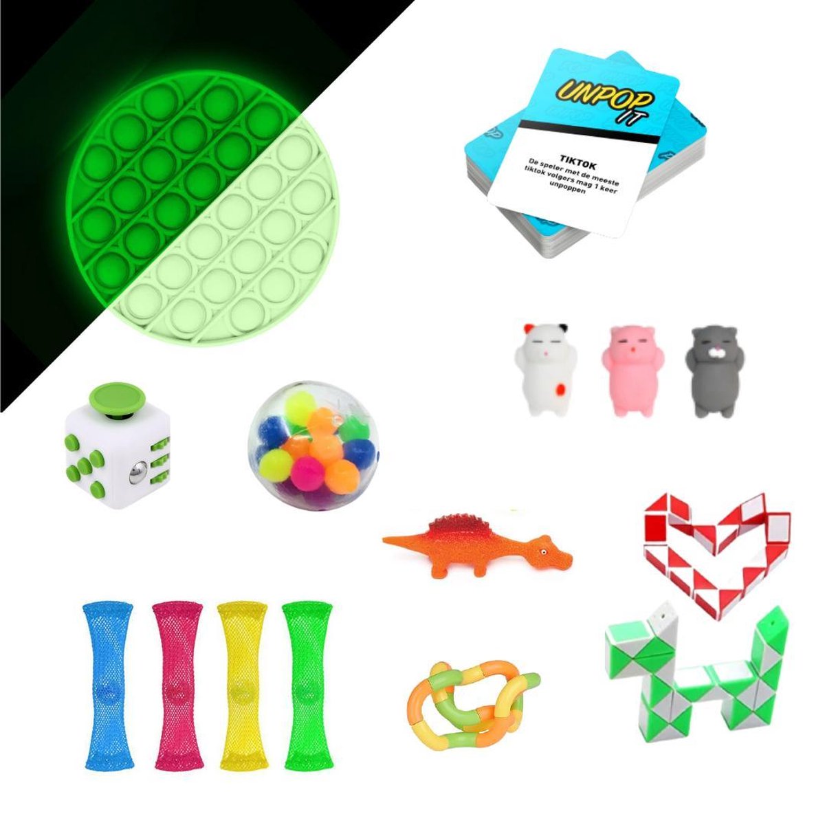 ZTWK© - Fidget toys pakket - 15 STUKS - Orbeez - Pop it glow in the dark - Mochi - Unpop it!
