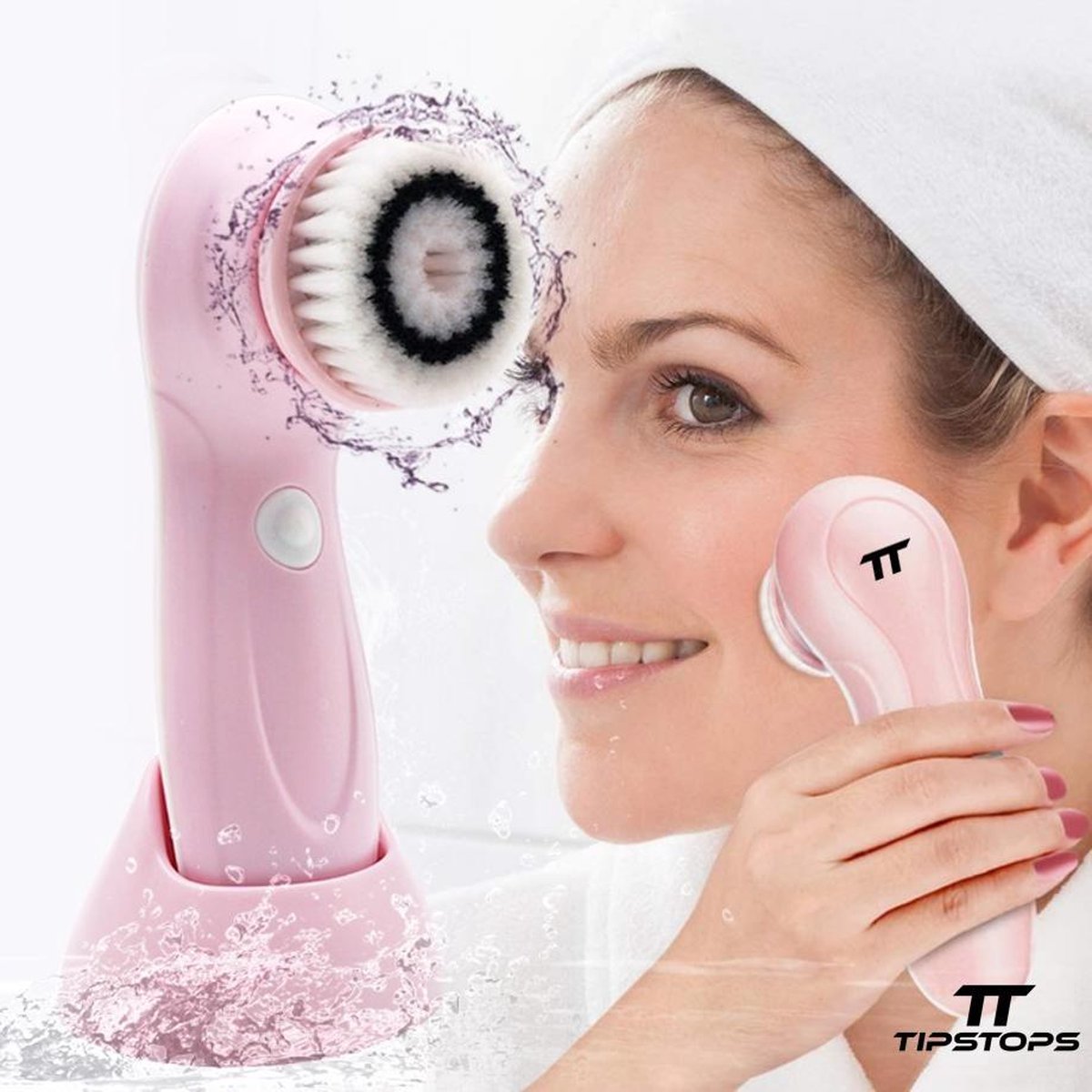 TipsTops Gezichtsreiniger Scrub met 3 Opzetborstels - Face Cleansing Huidverzorging Gezichtsverzorging Elektrische borstel Make up verwijderen