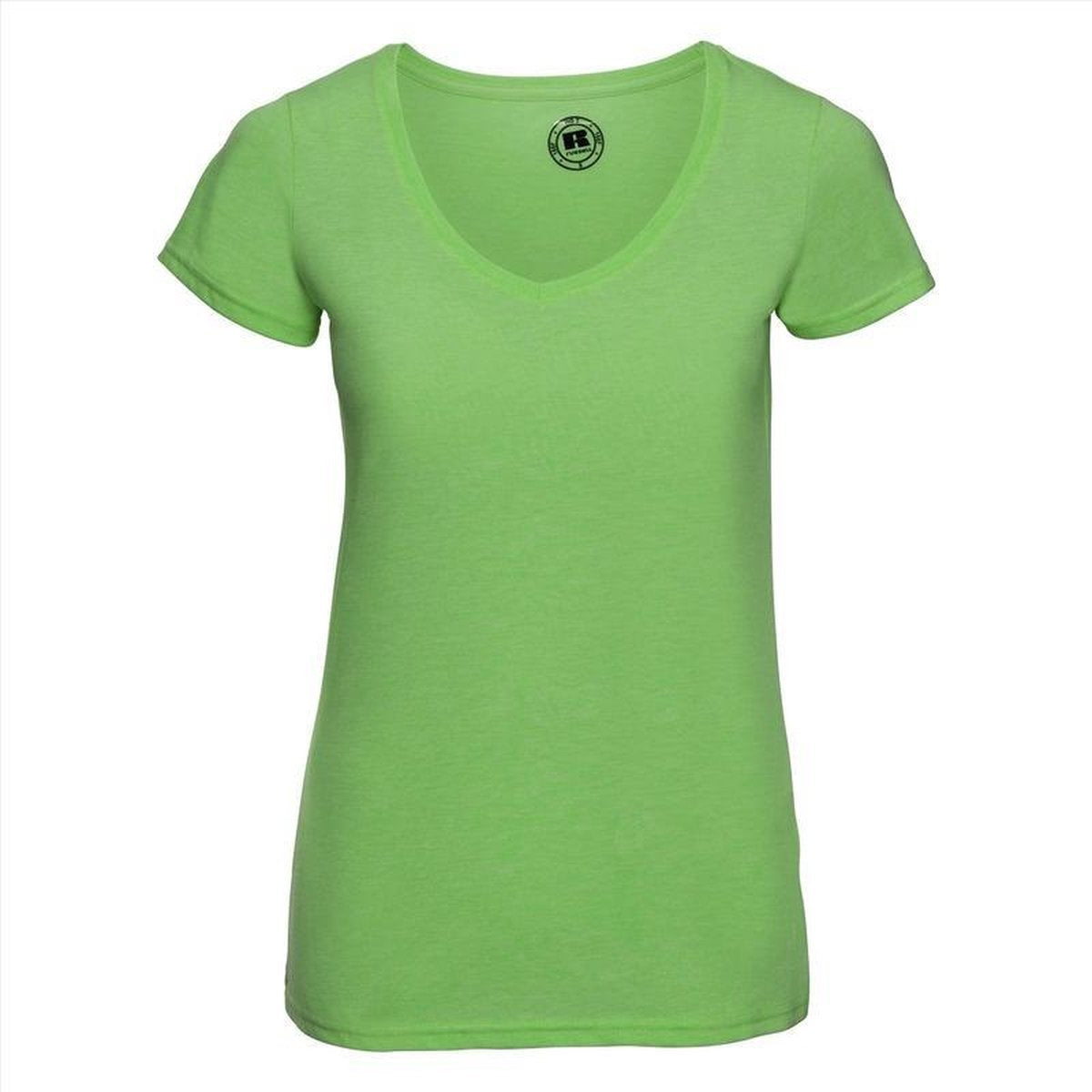 Basic V-hals t-shirt vintage washed lime voor dames - Dameskleding t-shirt groen M (38/50)