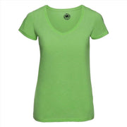 Basic V-hals t-shirt vintage washed lime voor dames - Dameskleding t-shirt groen M (38/50)