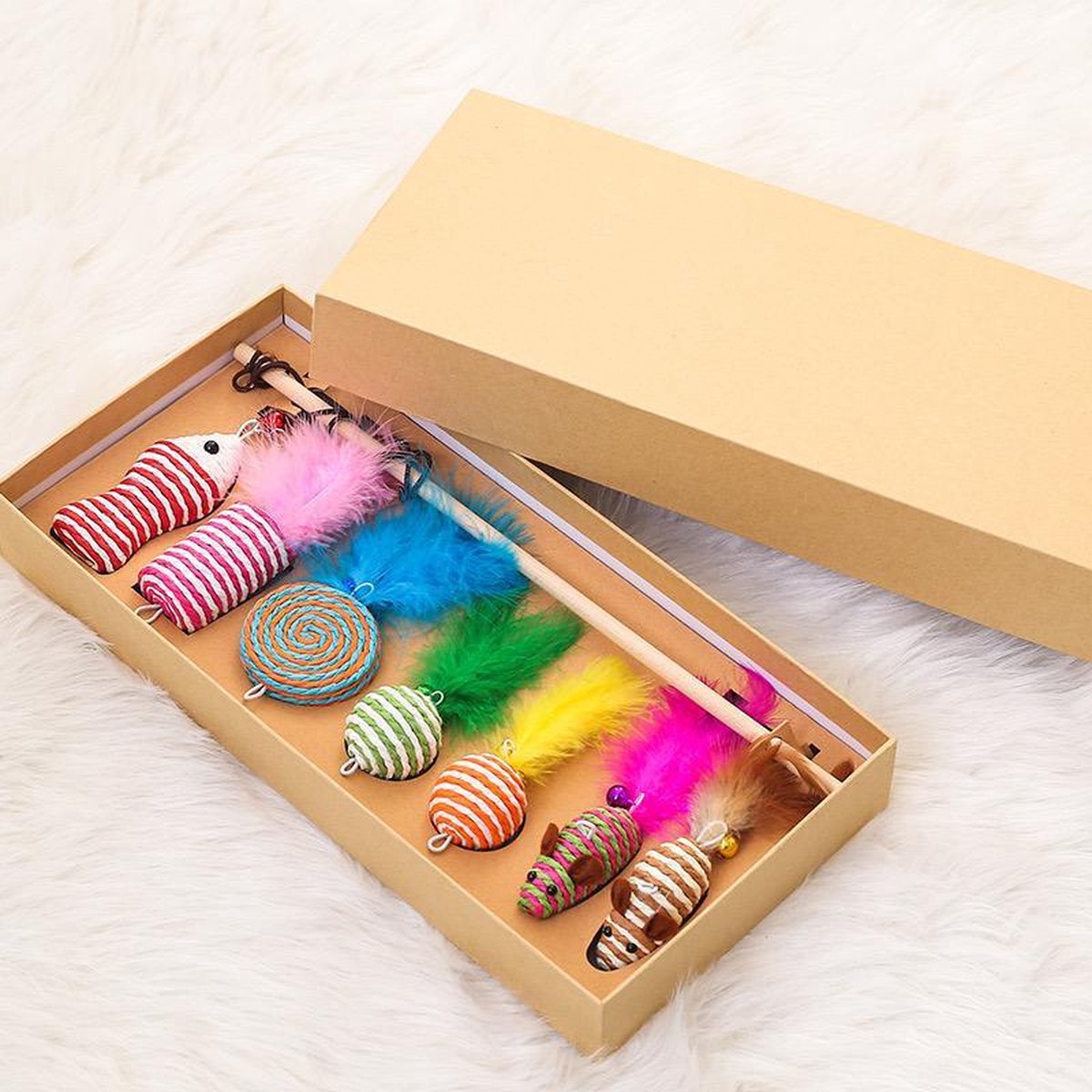 kattenspeeltjes - kattenspeelgoed set - 1 hengel + 7 hangers - Katten