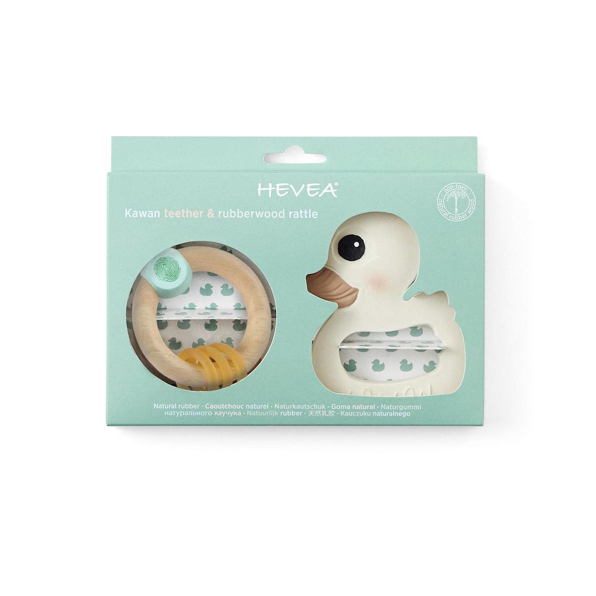 Hevea Giftset Kawan bijtring + rammelaar  van rubber & hout