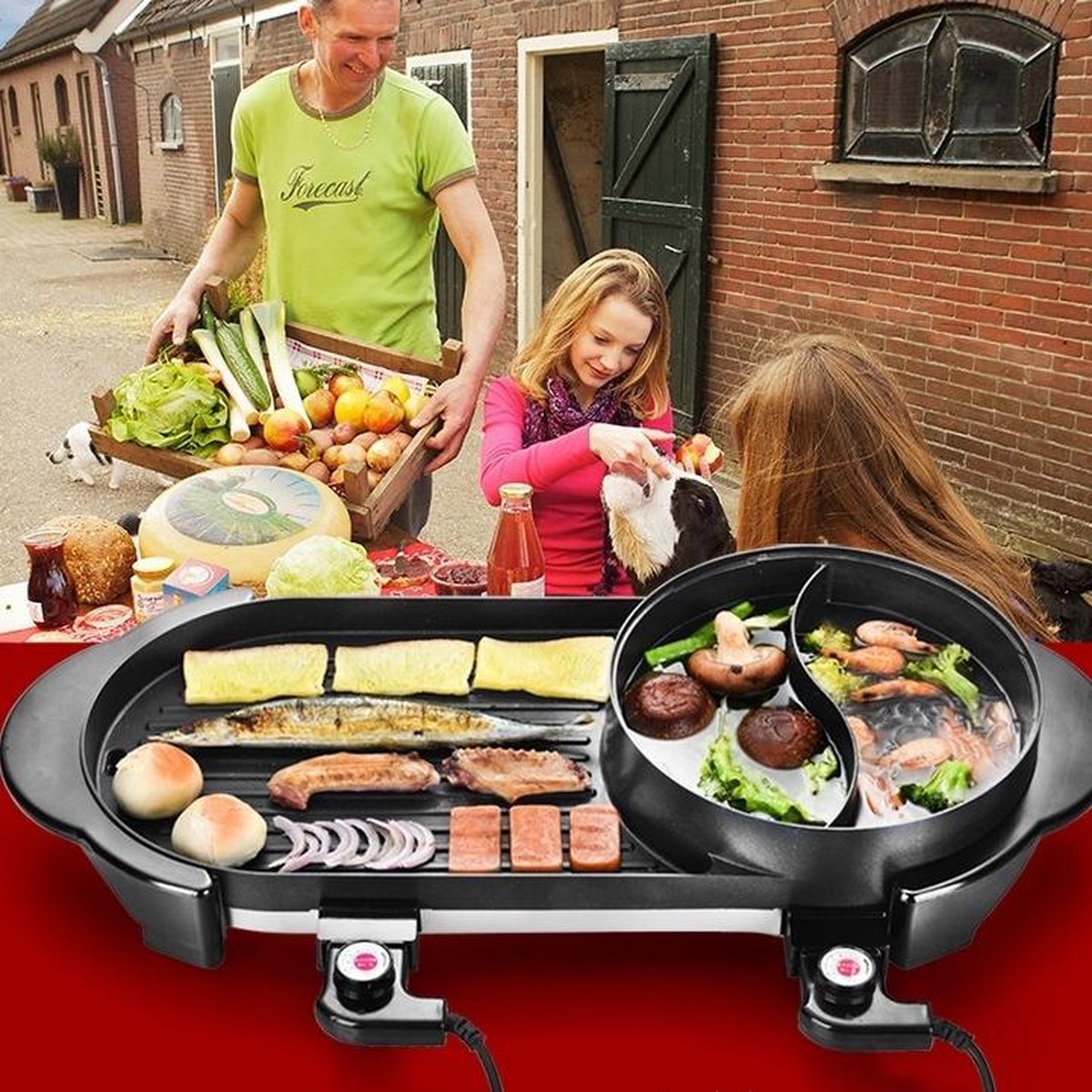 Pro-Care 2in1 - Dual Aziatische HotPot - Grill Bakplaat - Gourmetten - Bouillon fondue