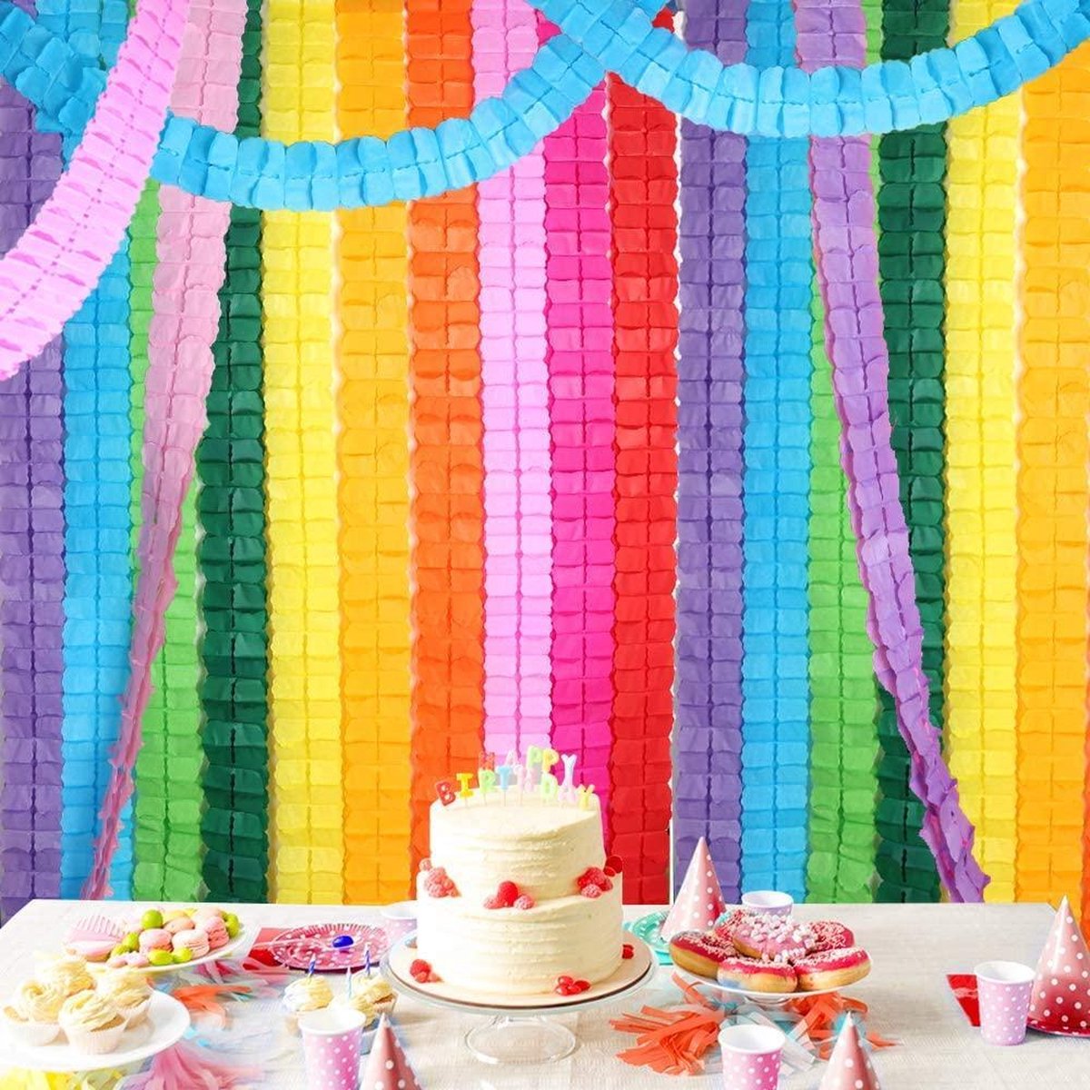 Fissaly® 16 Stuks Papieren Slingers Verjaardag Versiering Gekleurd – Decoratie Happy Birthday Feest & Feestje - Roze