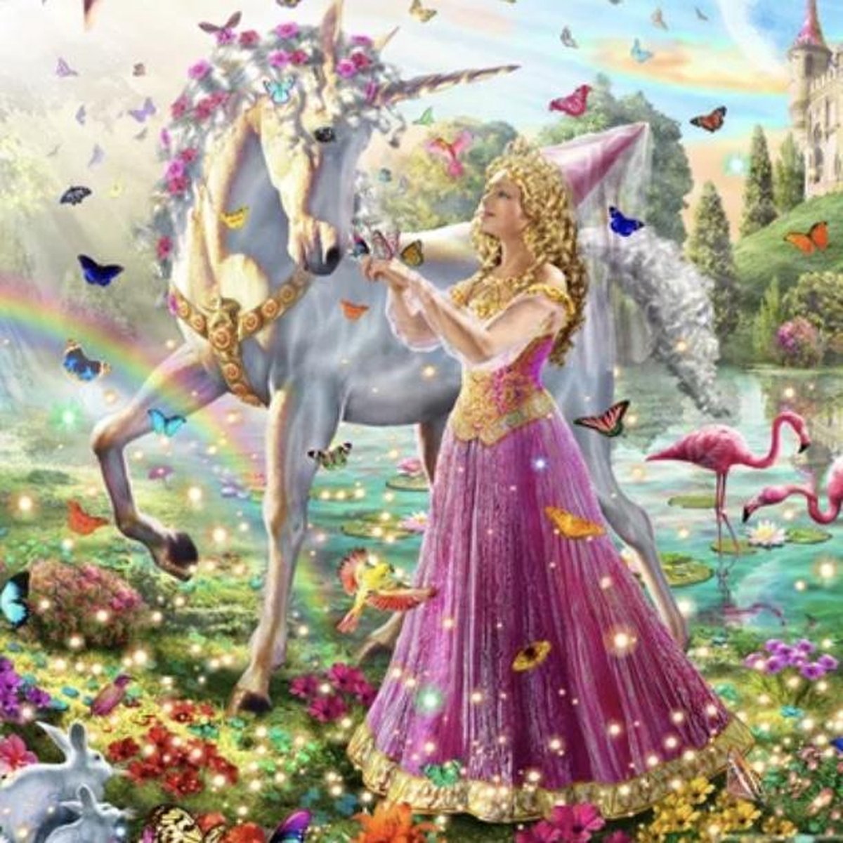 Diamond Painting Volwassenen - Unicorns - 25 x 20 CM - Ronde Steentjes - Volledige Bedekking