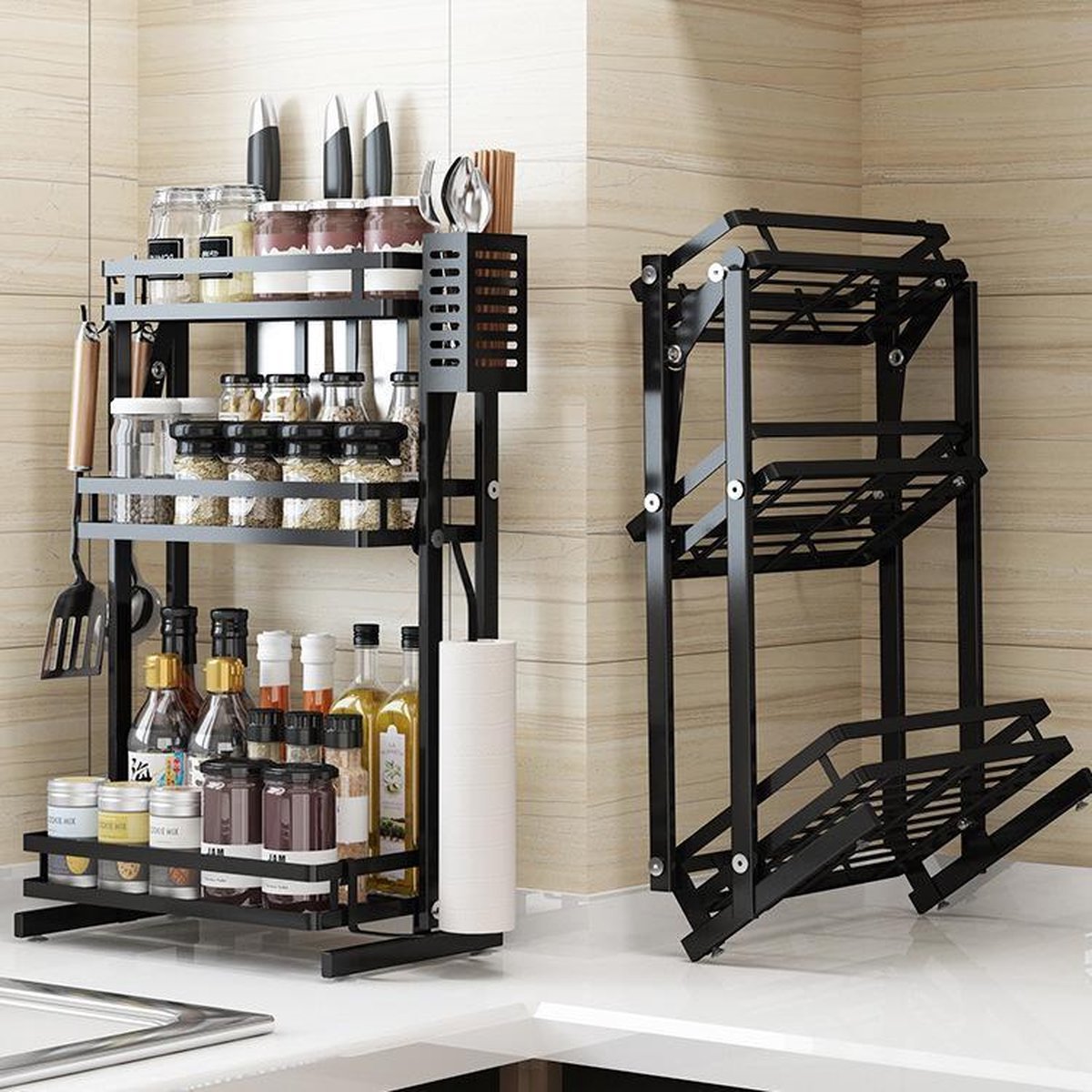 Doogo® Kruidenrek - Kruidenrek Staand - Inklapbare Keukenrek - 3-laags 35x21x56