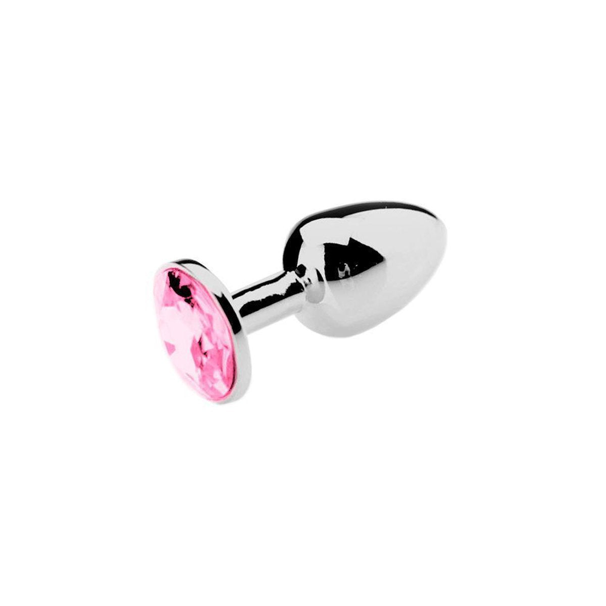 Butt plug aluminium met paars kristal - medium