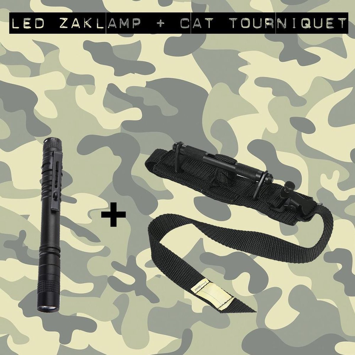 CAT Combat Aplication Tactical Tourniquet + Hospitrix LED Penlight / Zaklamp Aluminium Stealth Black LED-licht