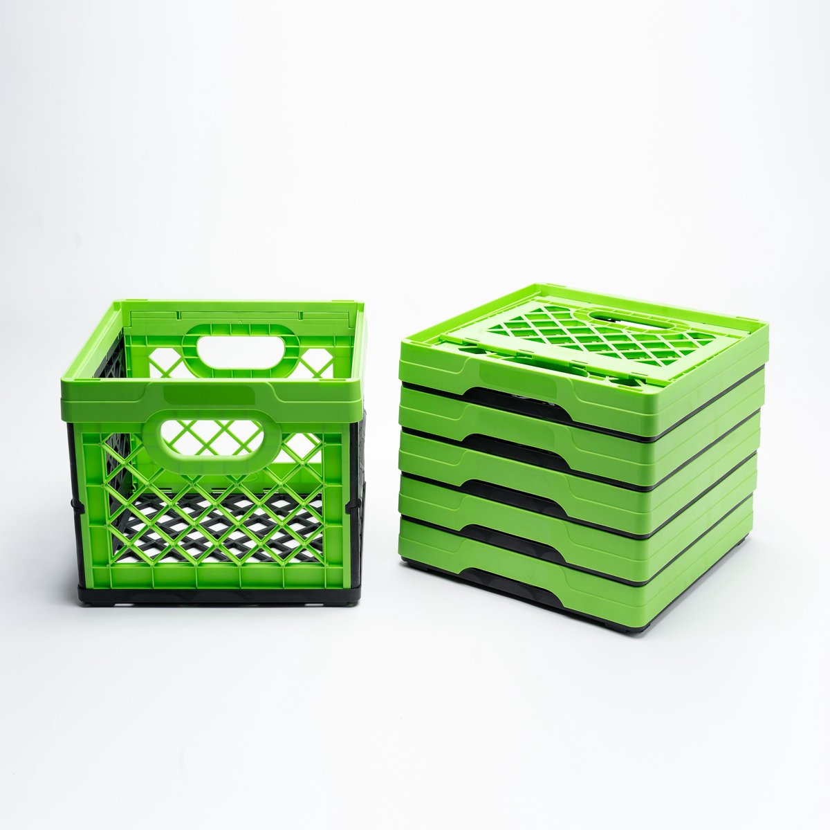 Vouwkrat - 25 liter - vierkant - groen/zwart - 6 stuks