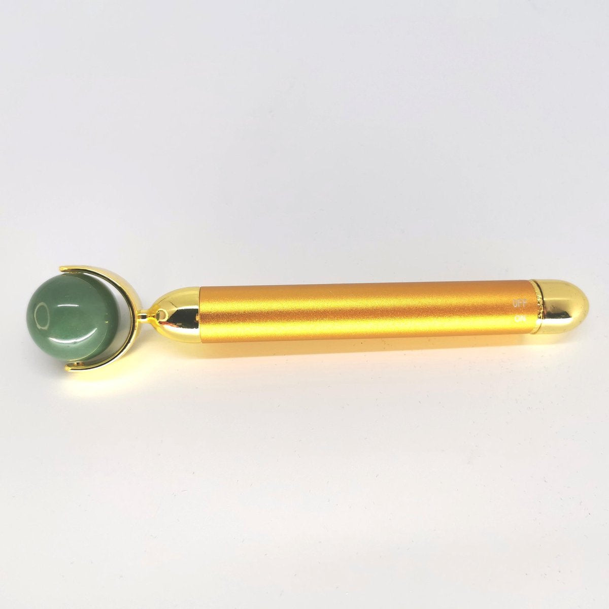 Vibrerende Jade massage roller met echte Aventurijn edelsteen voor de fijne lijntjes rondom je ogen en mondhoekje