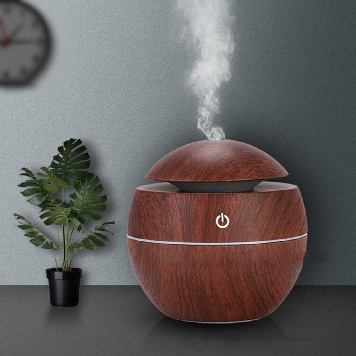 TDR - Luchtbevochtiger-Aromatherapie- met LED sfeerverlichting- Donker bruin 100X100X95MM