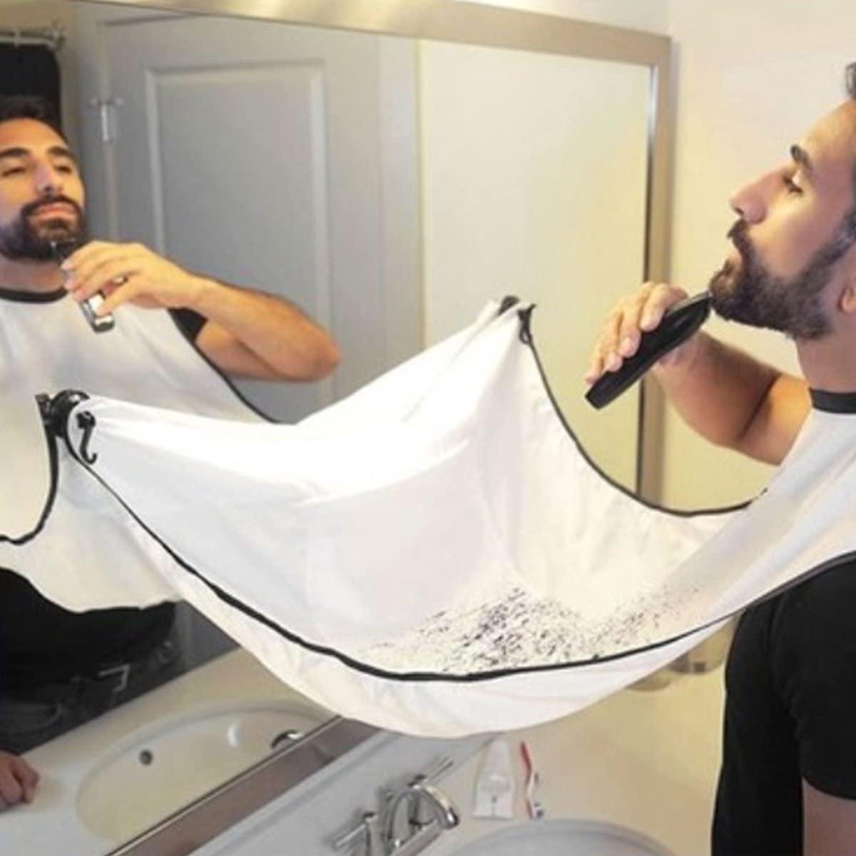 Professionele Baard Bib Scheren Verzorgingsschort met Zuignappen Haarvanger Home Salon (Wit)