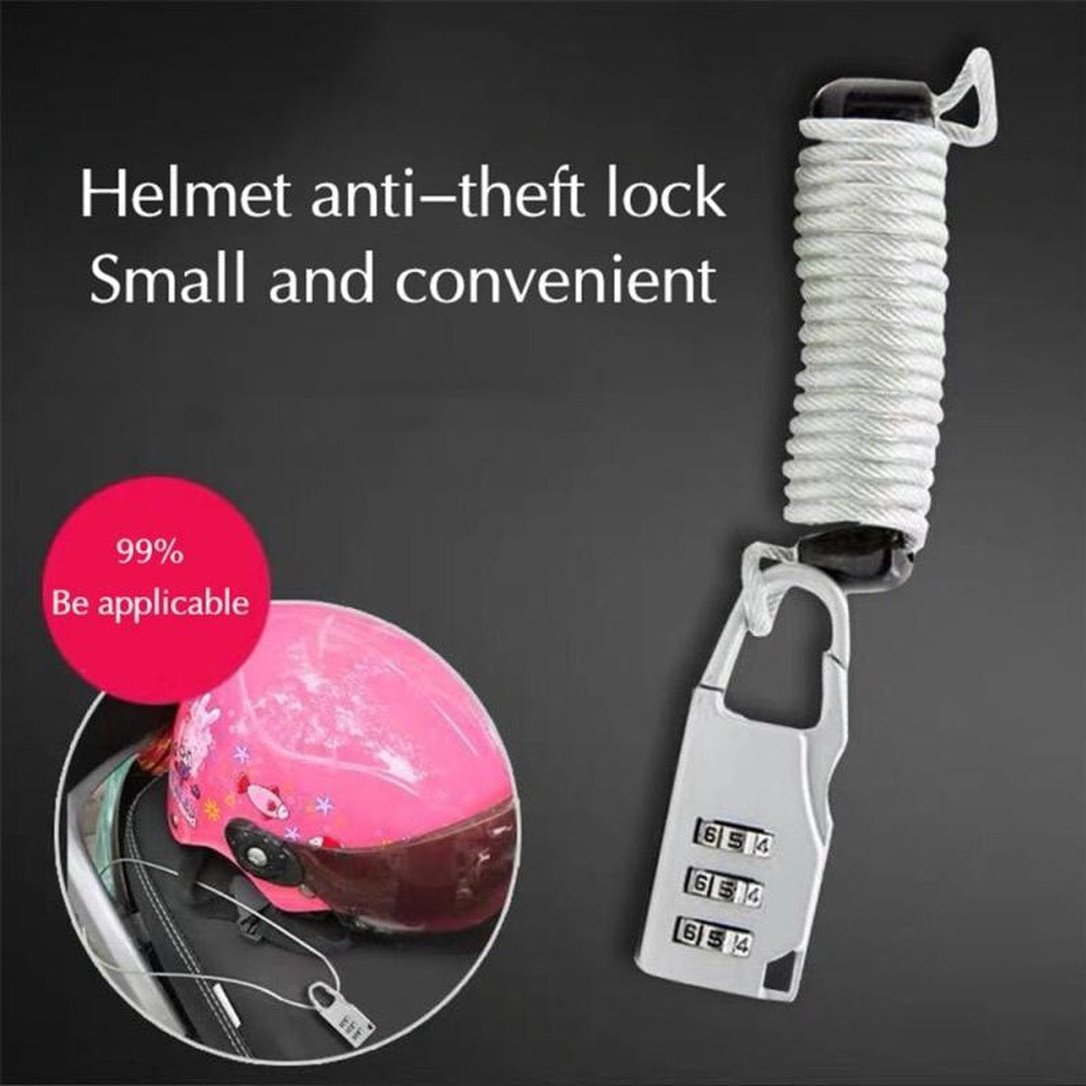 BikerVibes - zilver draagbaar helmslot - cijferslot met telescopische kabel met staaldraad tot 1M -