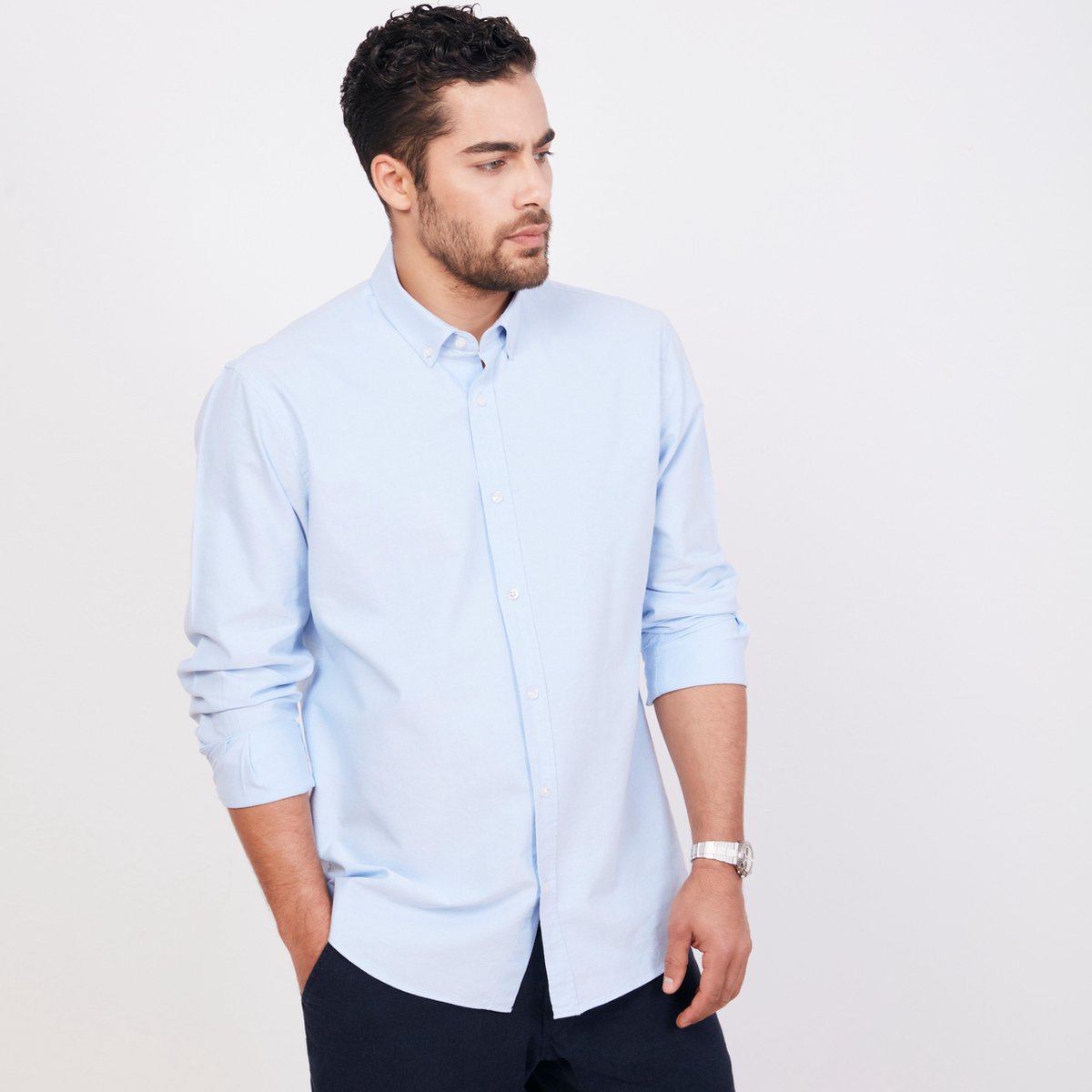 ULTRAMARINE Oxford Shirt Heren van 100% Katoen - Overhemden Heren Volwassen met Klassieke Kraag met Knopen - Blouse Heren met Lange Mouw - Longsleeve Heren  - Overhemd / Topjes voor Heren - Lichtblauw - S