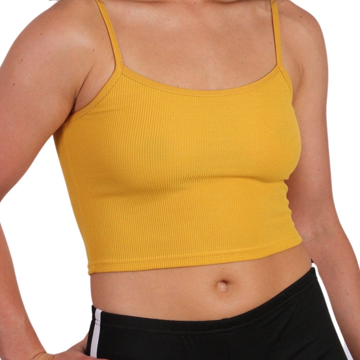 Tanktop Dames Kort - Spaghettibandjes - Tank Top Dames - Croptop Dames - Basic Topje - Dames Tanktop - Korte Tanktop - Geel