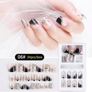 Herbruikbare Kunstnagels Strass #6 Roze/Zwart/Glitter 24st.