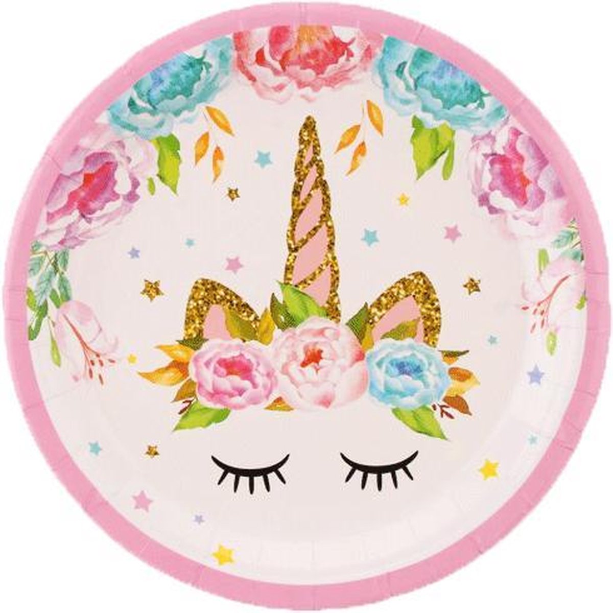 Kartonnen Bordjes Unicorn Wimpers 18 cm 8 stuks - Wegwerp borden - Feest/verjaardag/BBQ borden